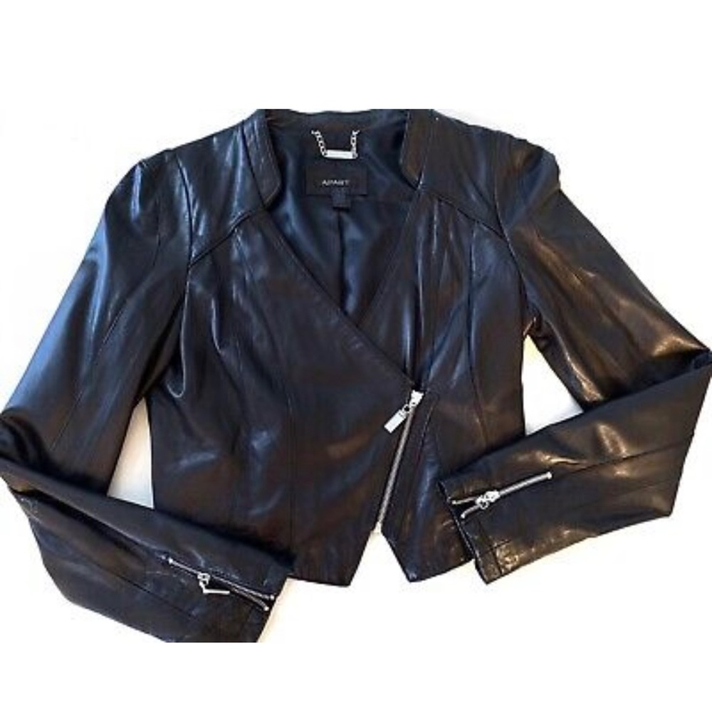 APART 100% leather asymmetric BLK Jacket size 4 US